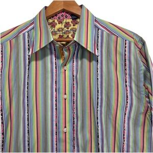 Robert Graham Colorful Striped Button Down Shirt Large Bold Rainbow Artsy Fun